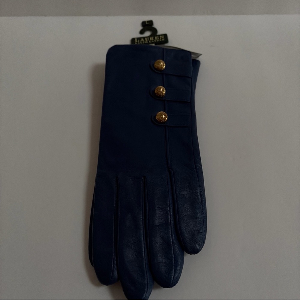 NWT Ralph Lauren Lined Leather Gloves Blue Three Buttons Size Large - Picture 6 of 6